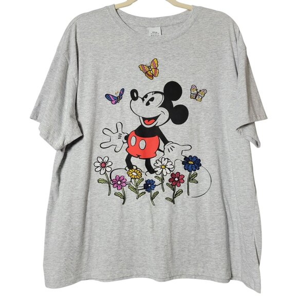 Disney Mickey Mouse Womens Floral Embroidered Short Sleeve Graphic Shirt XXL - Picture 1 of 9